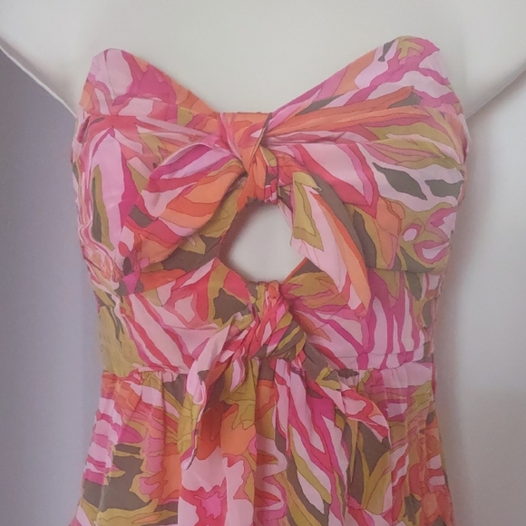 Alice & Trixie Strapless Dress - Pink, Orange and Green Floral - Size XS - Picture 2 of 8